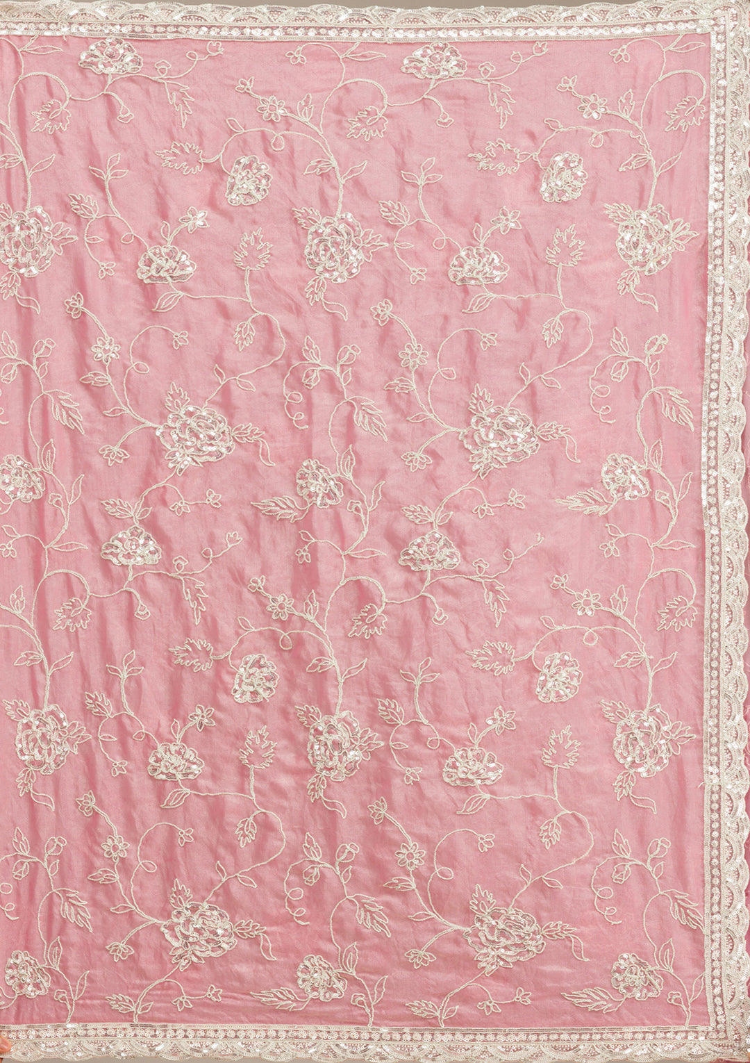 Baby Pink Tissue Cording Saree With Matching Blouse Piece