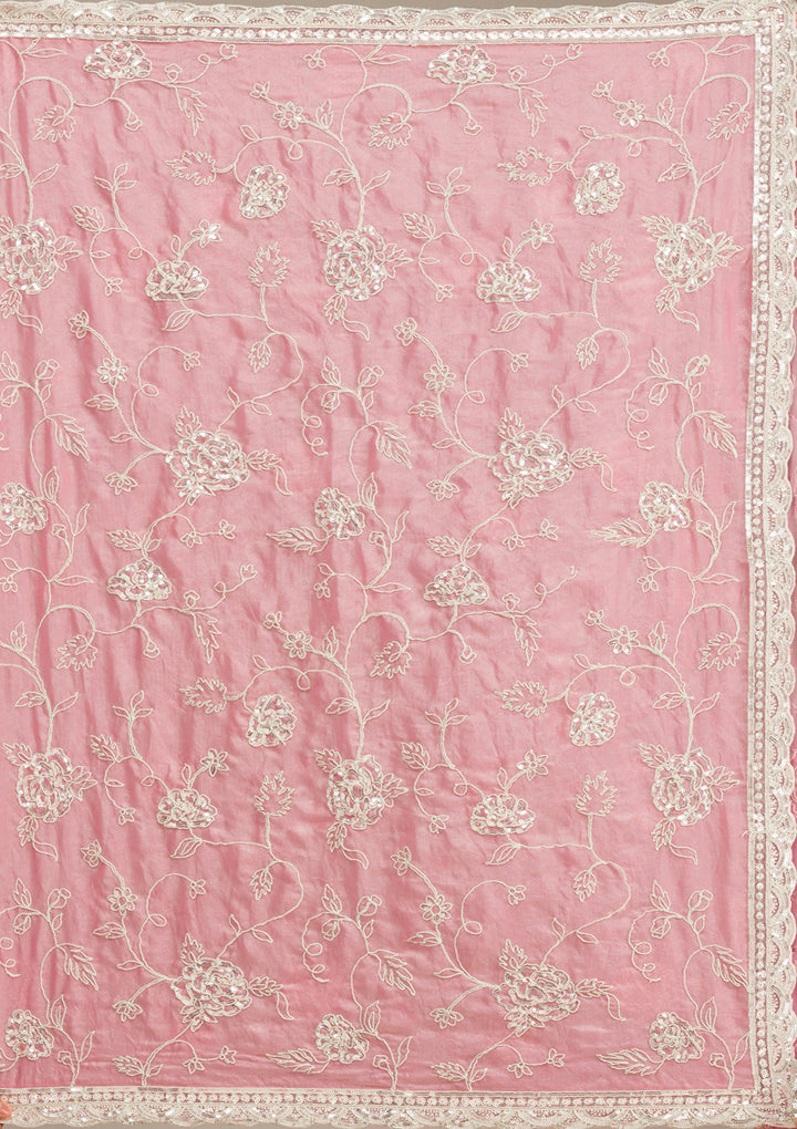 Baby Pink Tissue Cording Saree With Matching Blouse Piece