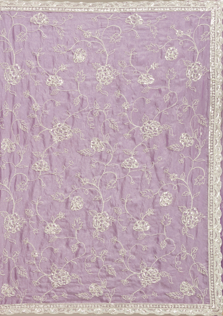 Lavender Tissue Cording Saree With Matching Blouse Piece