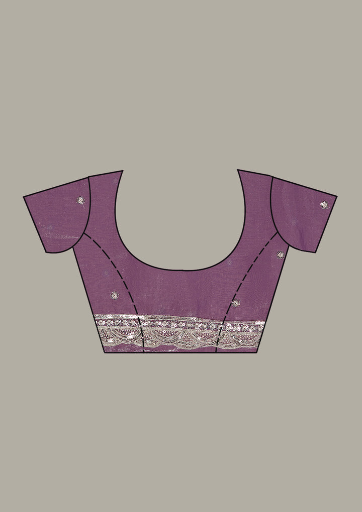 Lavender Tissue Cording Saree With Matching Blouse Piece