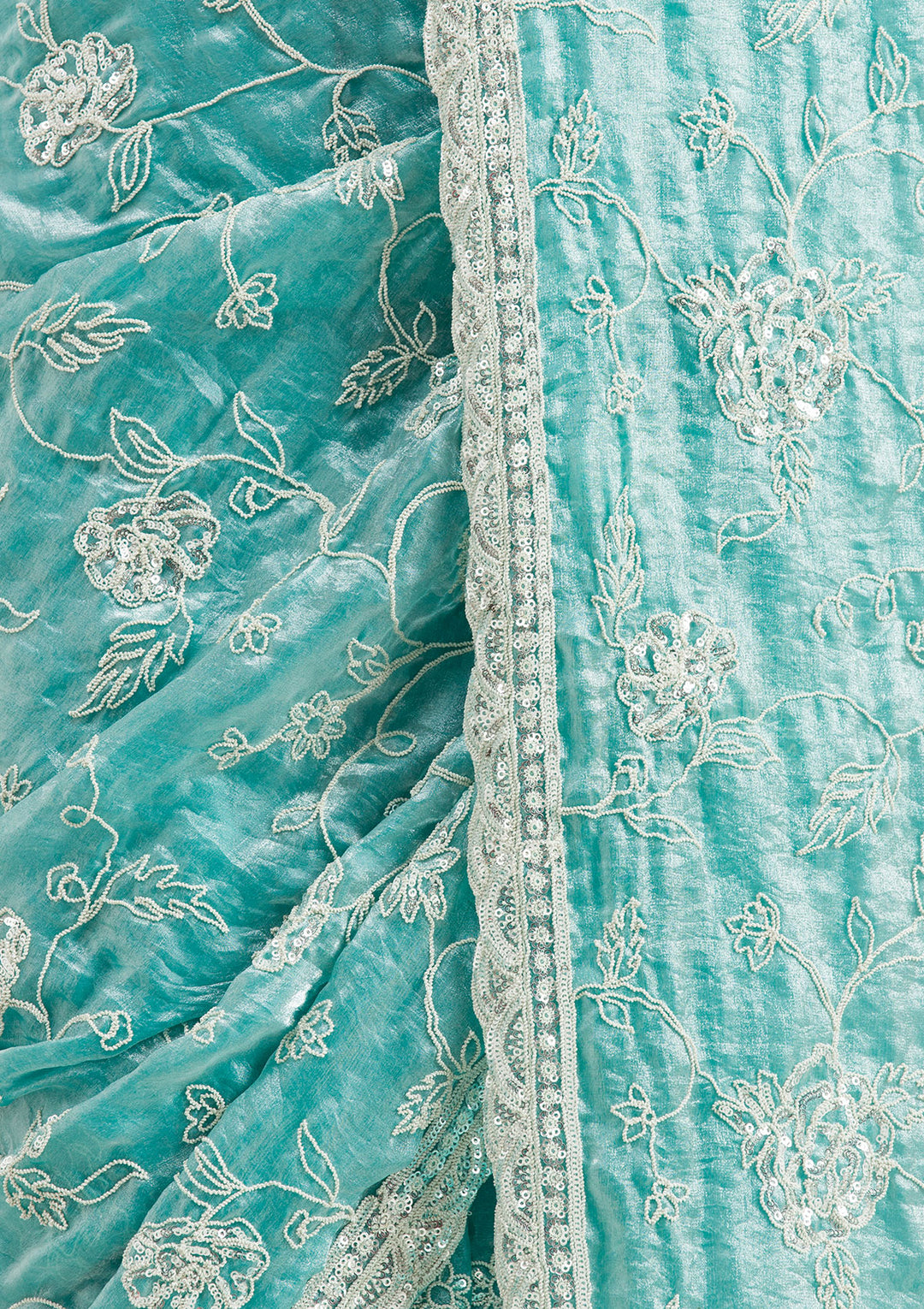 Sea Green Kashmiri Soft Raw Silk Saree
