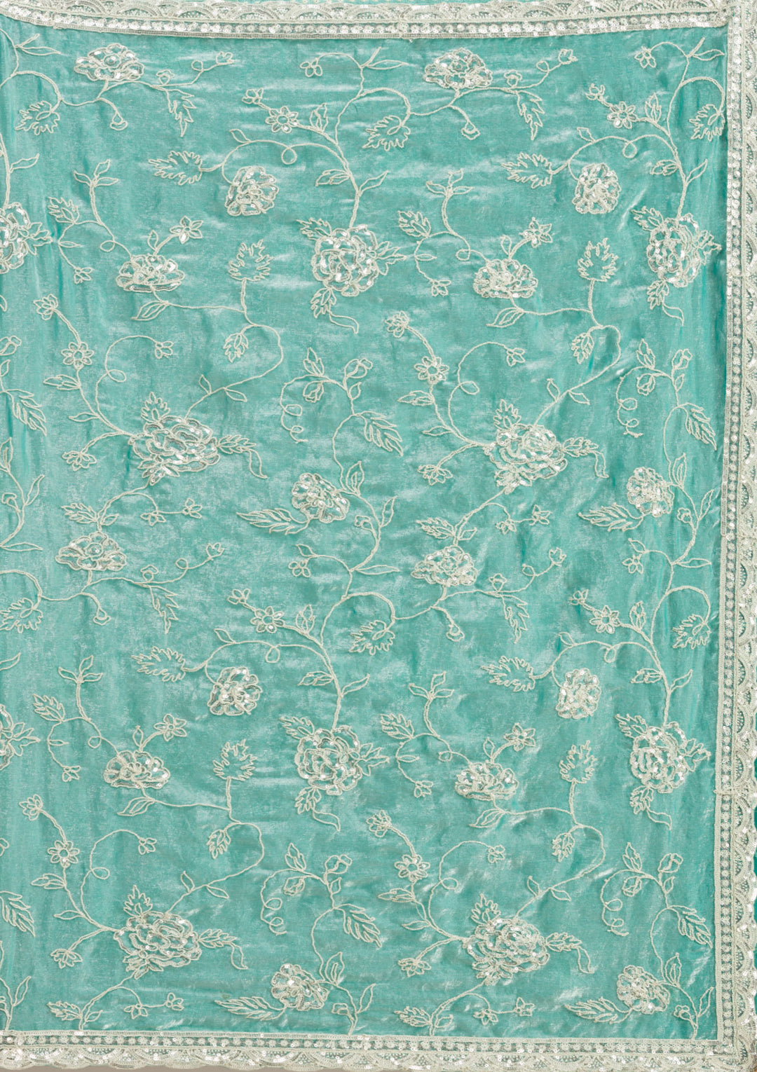 Sea Green Kashmiri Soft Raw Silk Saree