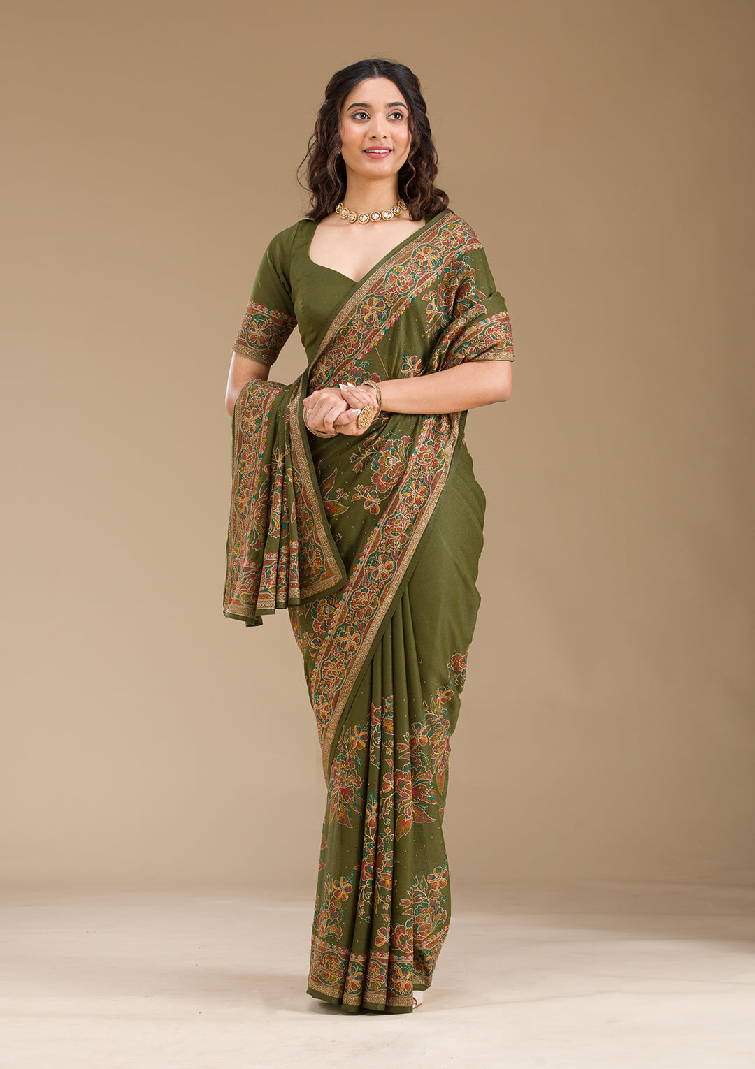 Mehendi Threadwork Tissue Saree