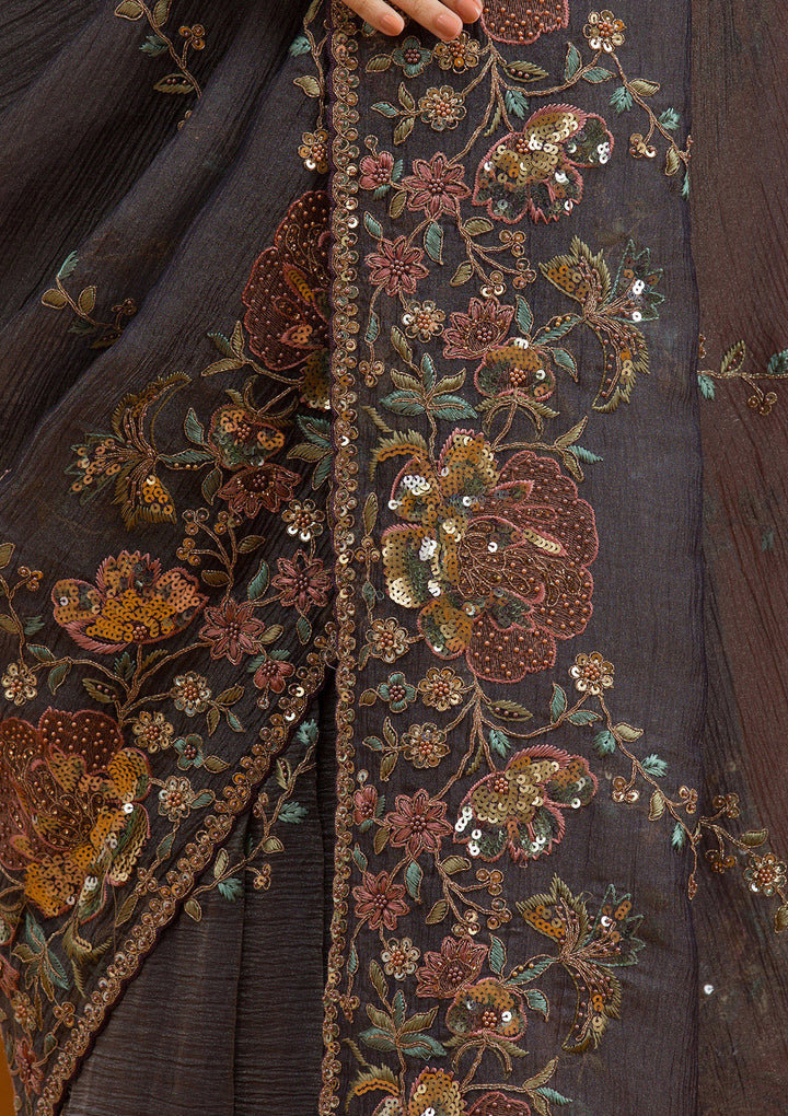 Purple Sequins Tissue Saree