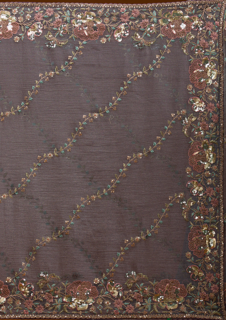 Purple Sequins Tissue Saree