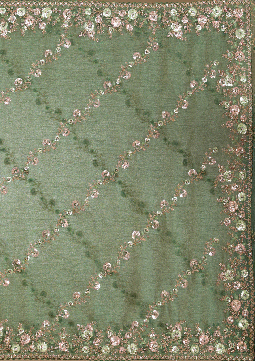 Bottle Green Sequins Tissue Saree