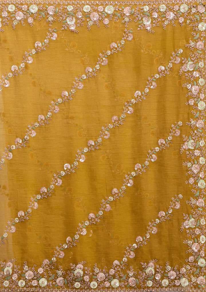 Mustard Sequins Tissue Saree
