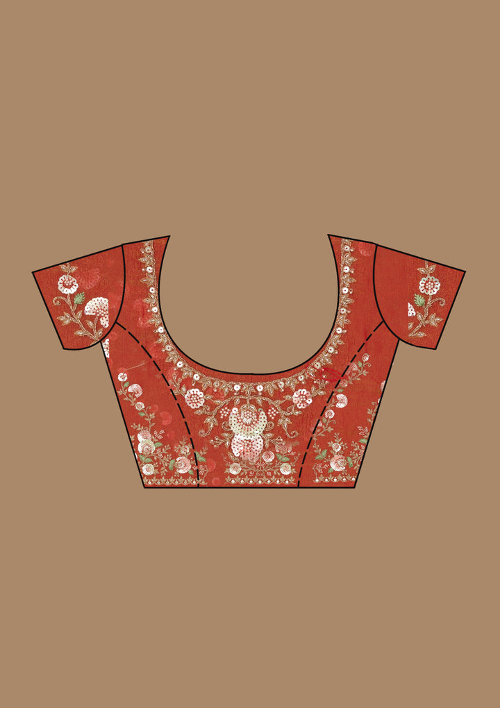 Rust Sequins Tissue Saree