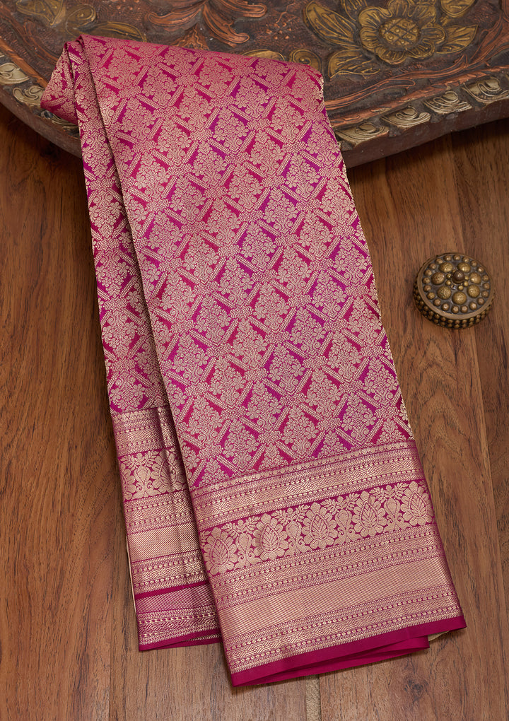 Lavender Silk Jaal Gold Zariwork Saree With Matching Blouse Piece
