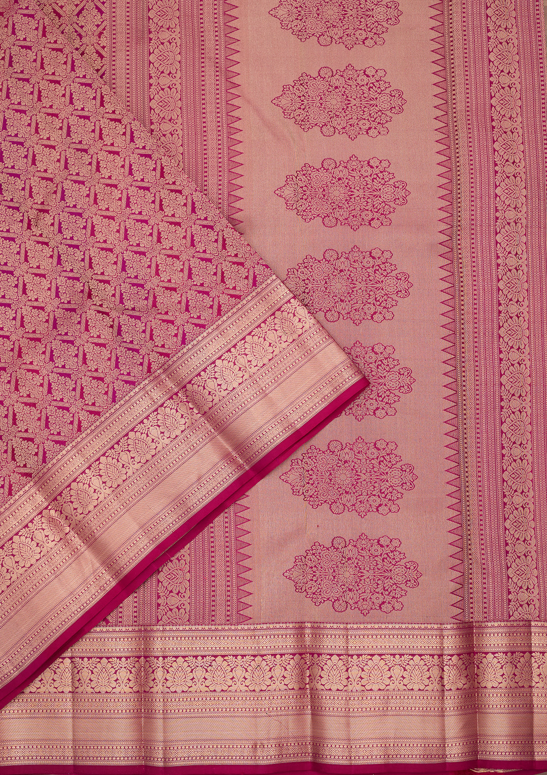 Lavender Silk Jaal Gold Zariwork Saree With Matching Blouse Piece