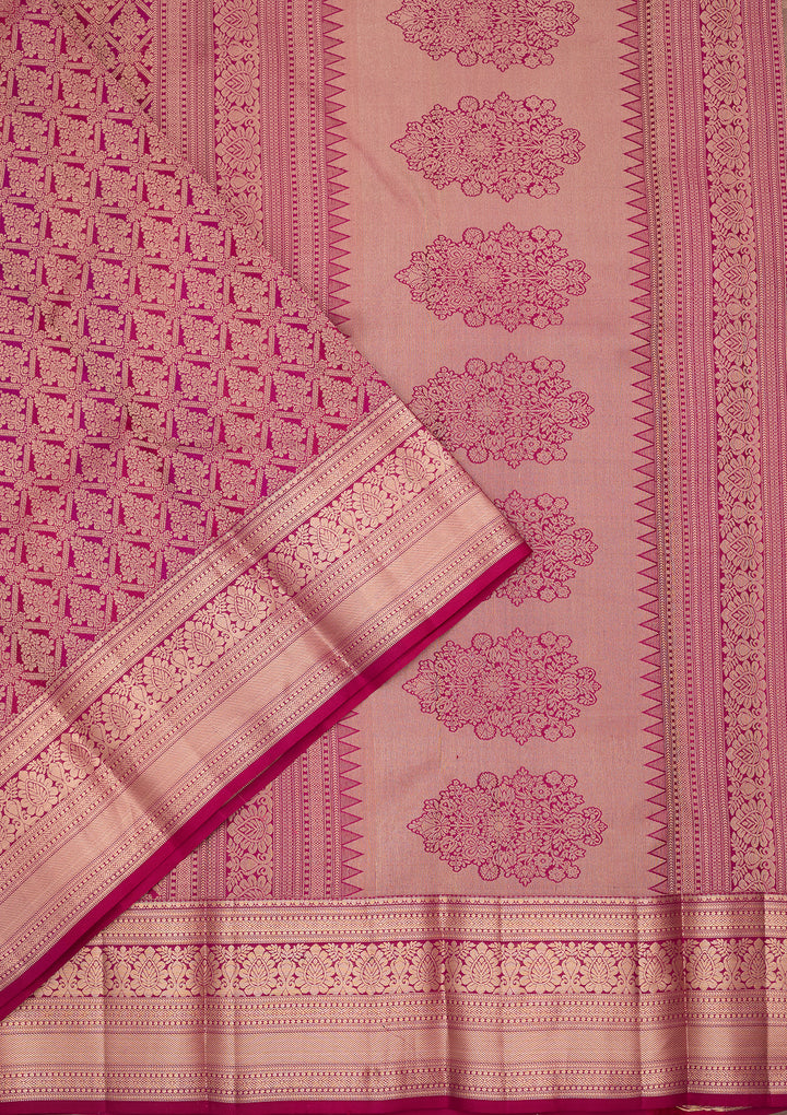 Lavender Silk Jaal Gold Zariwork Saree With Matching Blouse Piece