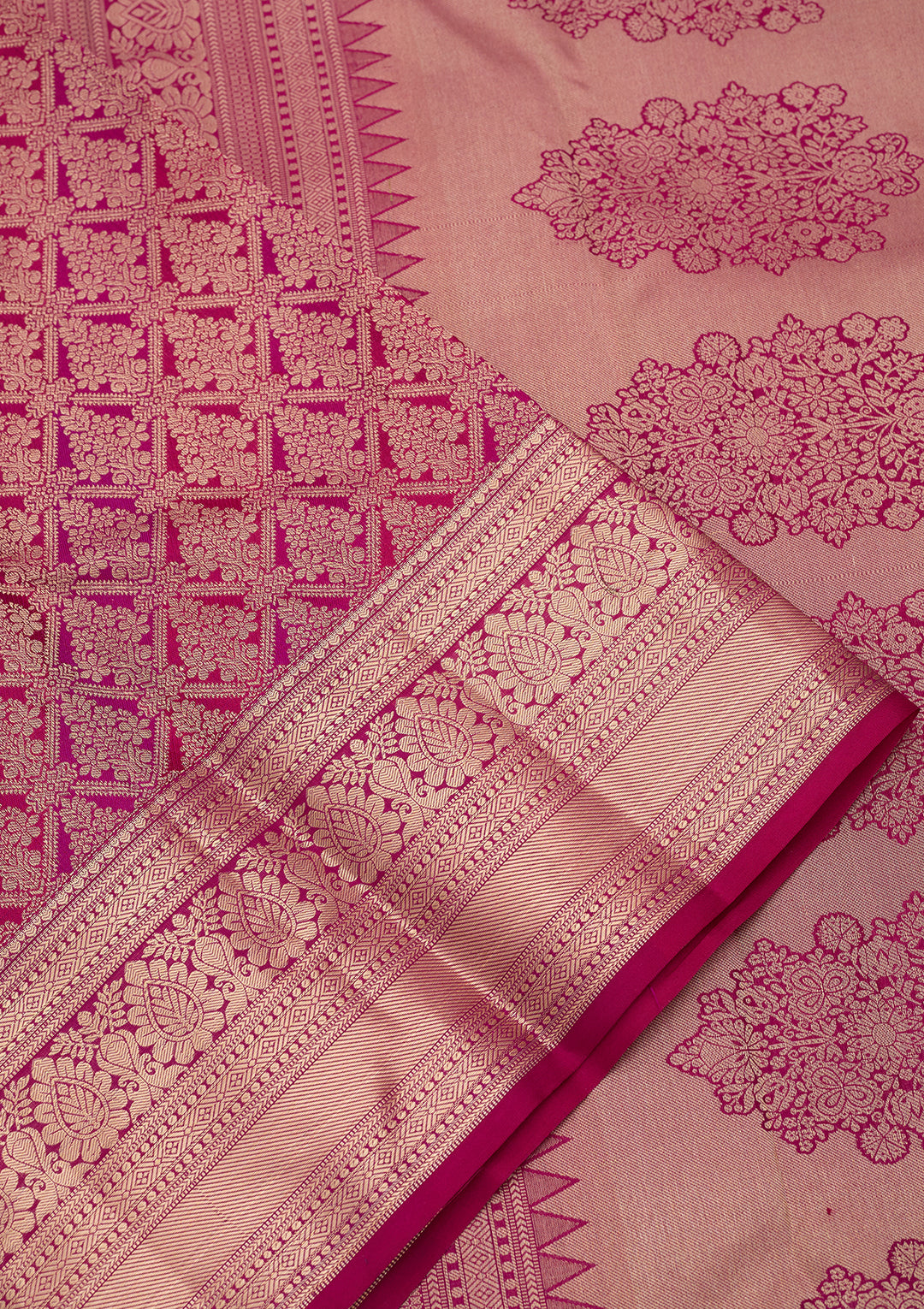 Lavender Silk Jaal Gold Zariwork Saree With Matching Blouse Piece