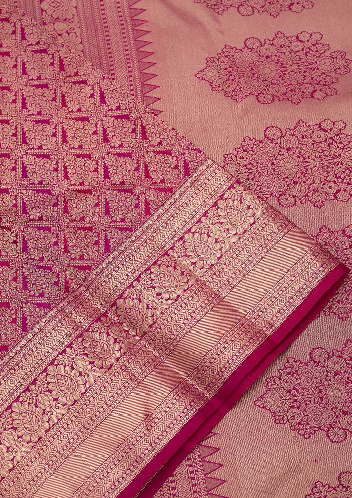 Lavender Silk Jaal Gold Zariwork Saree With Matching Blouse Piece