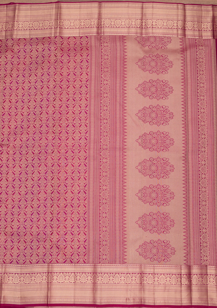 Lavender Silk Jaal Gold Zariwork Saree With Matching Blouse Piece