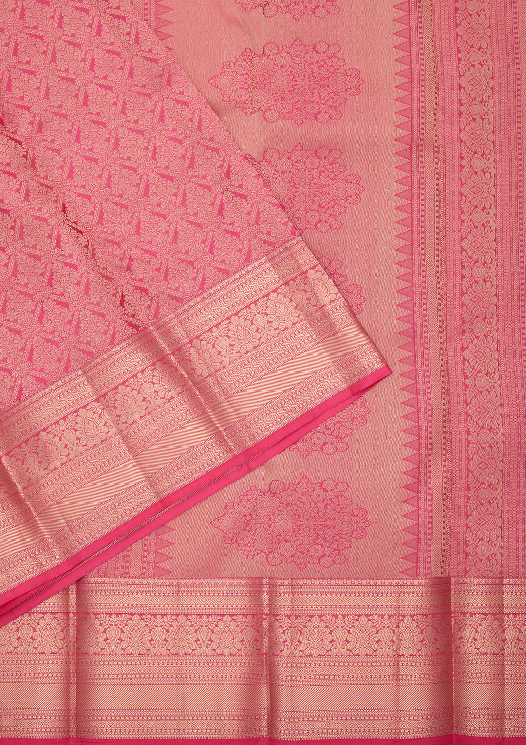 Pink Silk Jaal Gold Zariwork Saree With Matching Blouse Piece