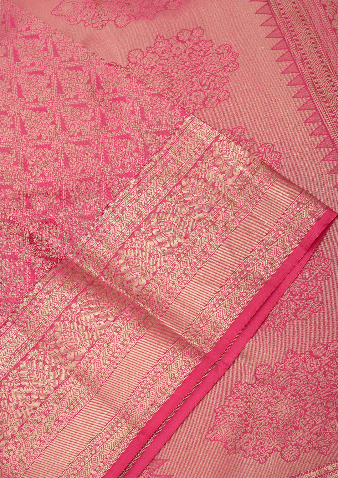 Pink Silk Jaal Gold Zariwork Saree With Matching Blouse Piece