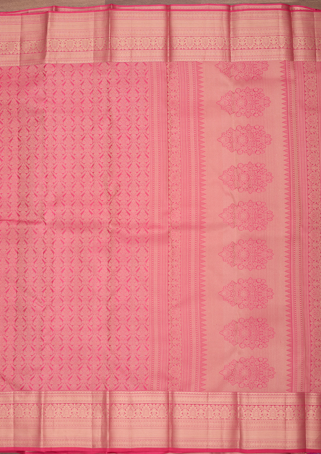 Pink Silk Jaal Gold Zariwork Saree With Matching Blouse Piece