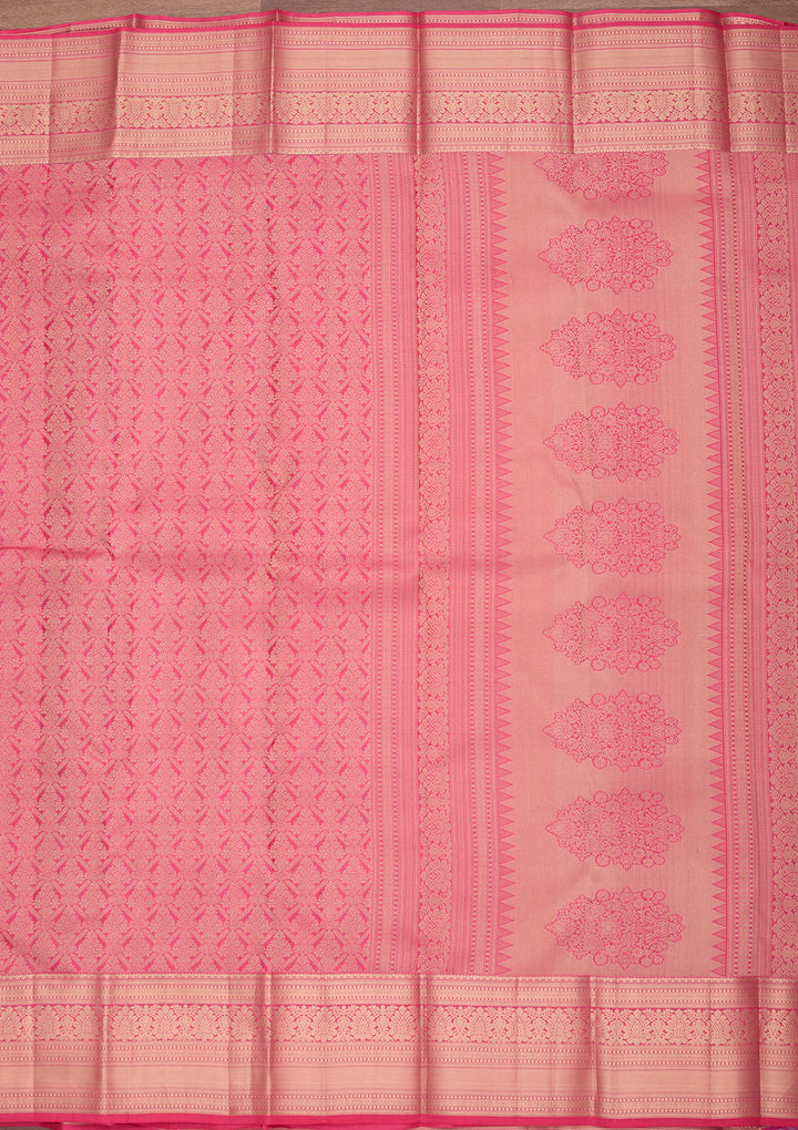 Pink Silk Jaal Gold Zariwork Saree With Matching Blouse Piece