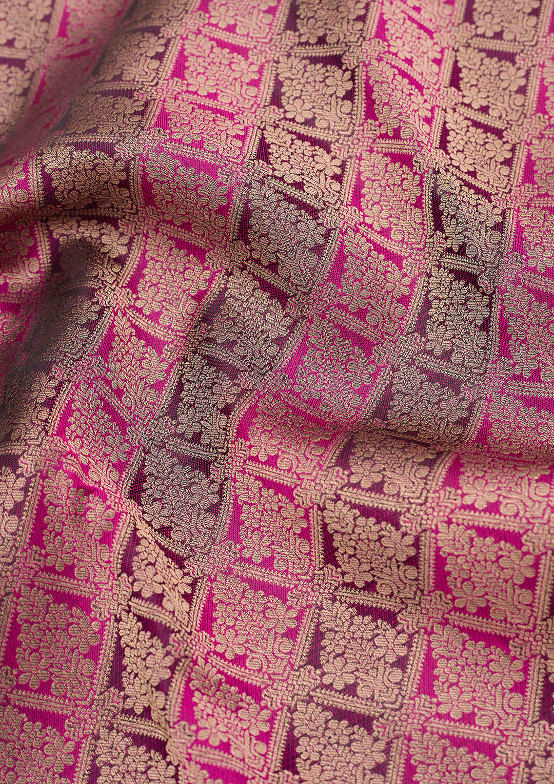 Rani Pink Silk Jaal Gold Zariwork Saree With Matching Blouse Piece
