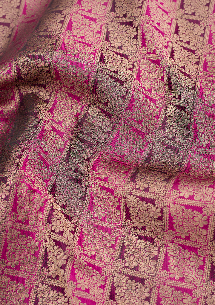 Rani Pink Silk Jaal Gold Zariwork Saree With Matching Blouse Piece