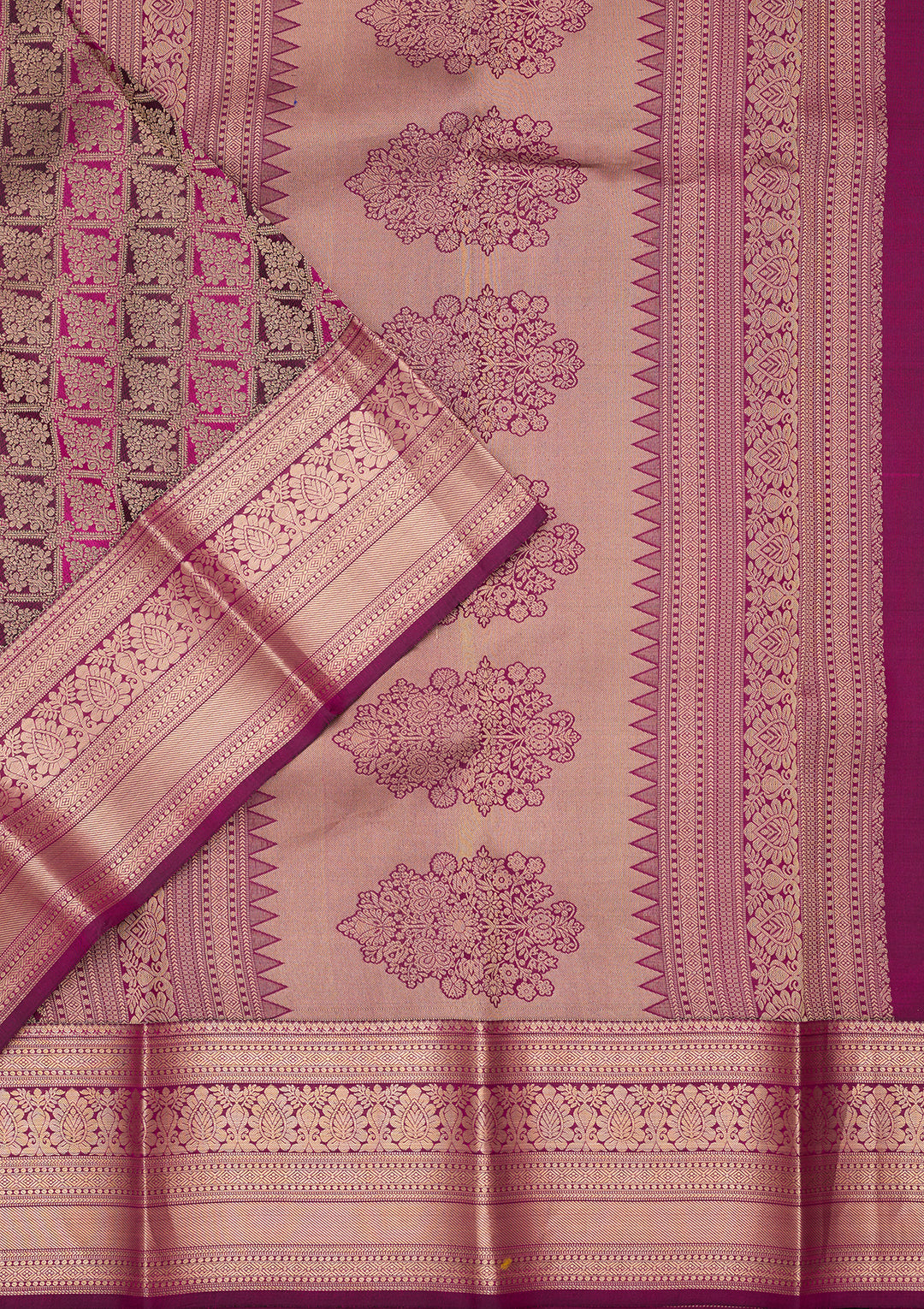 Rani Pink Silk Jaal Gold Zariwork Saree With Matching Blouse Piece