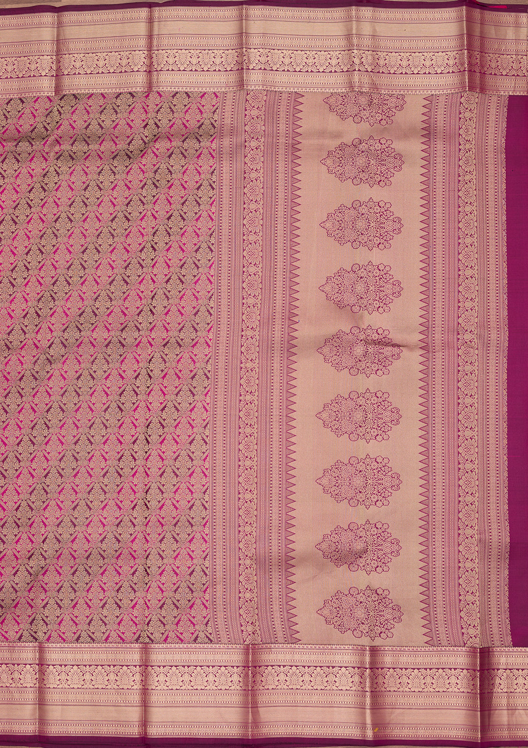 Rani Pink Silk Jaal Gold Zariwork Saree With Matching Blouse Piece