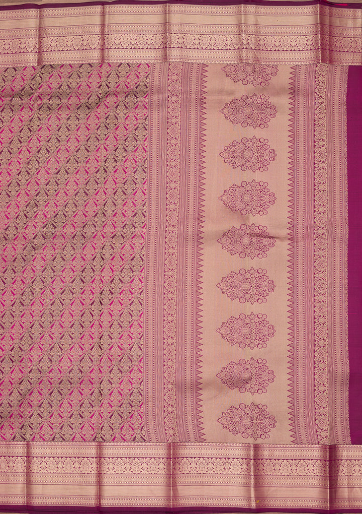 Rani Pink Silk Jaal Gold Zariwork Saree With Matching Blouse Piece