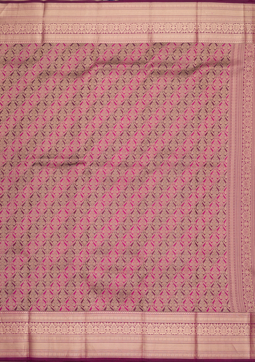 Rani Pink Silk Jaal Gold Zariwork Saree With Matching Blouse Piece