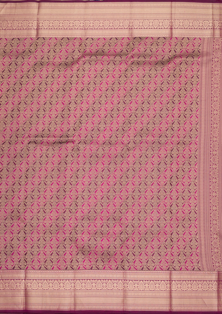 Rani Pink Silk Jaal Gold Zariwork Saree With Matching Blouse Piece