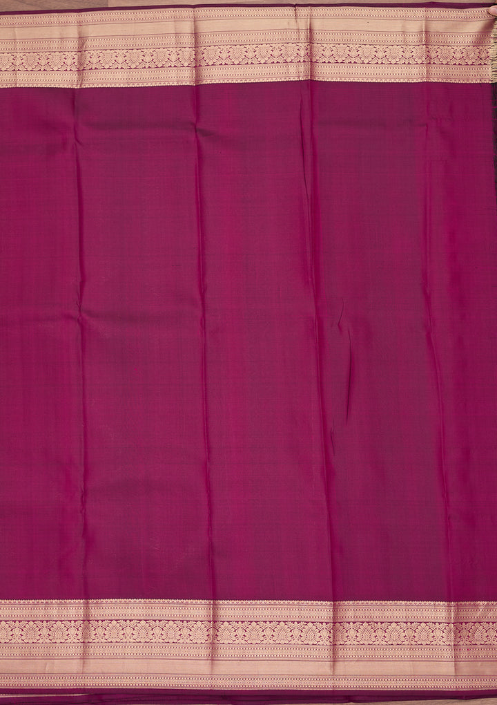 Rani Pink Silk Jaal Gold Zariwork Saree With Matching Blouse Piece