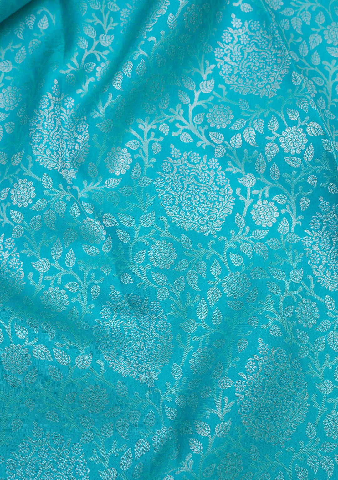 Turquoise Blue Silk Jaal Silver Zariwork Saree With Matching Blouse Piece