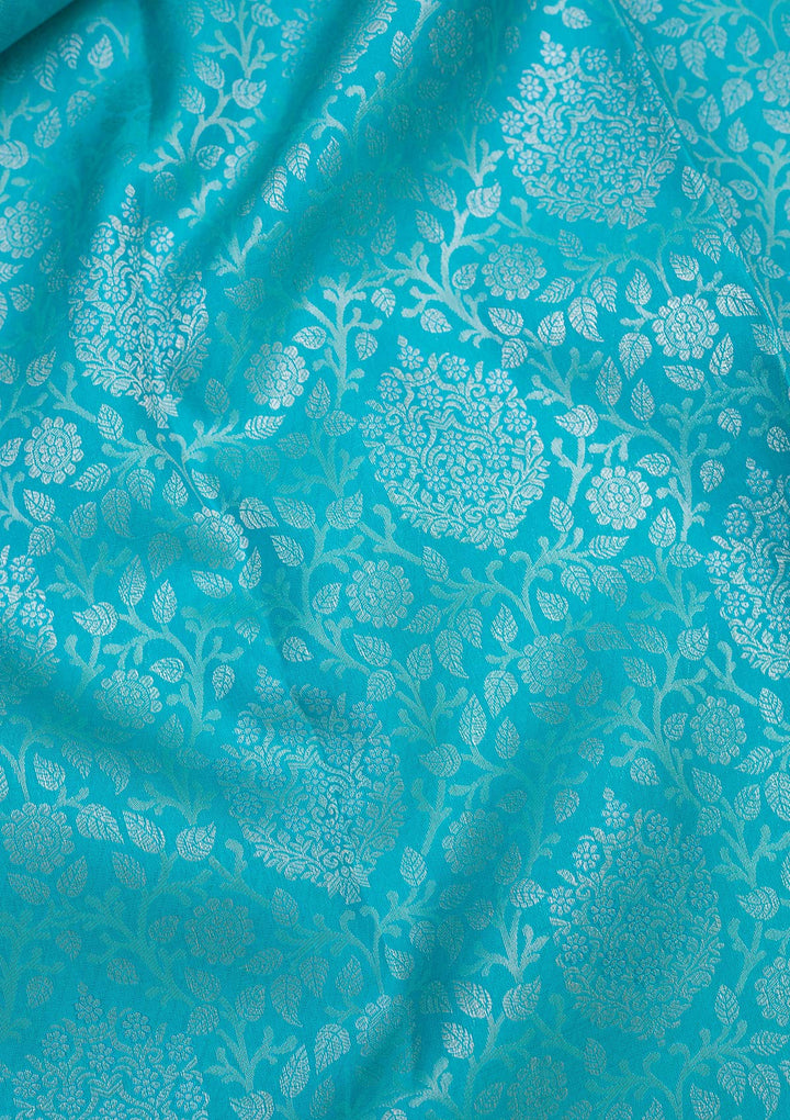 Turquoise Blue Silk Jaal Silver Zariwork Saree With Matching Blouse Piece
