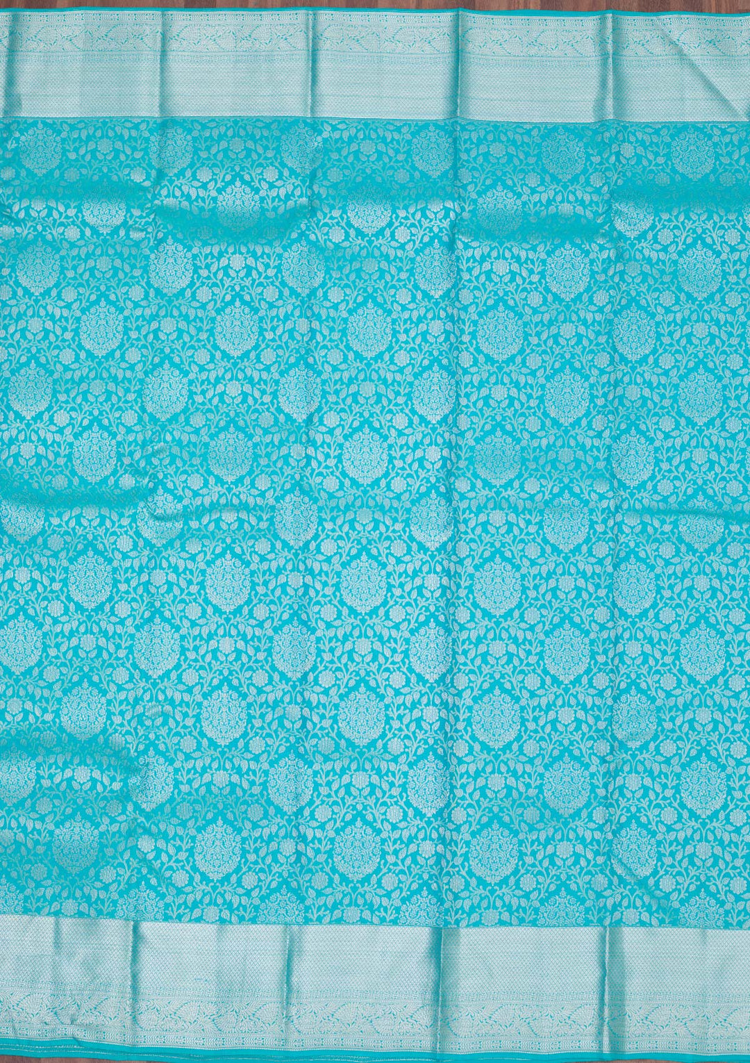 Turquoise Blue Silk Jaal Silver Zariwork Saree With Matching Blouse Piece
