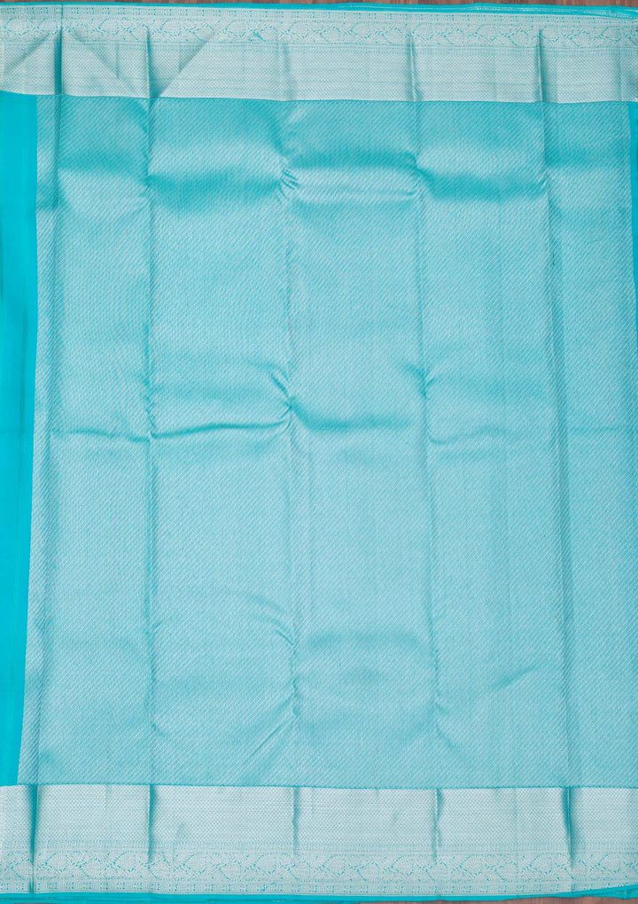 Turquoise Blue Silk Jaal Silver Zariwork Saree With Matching Blouse Piece