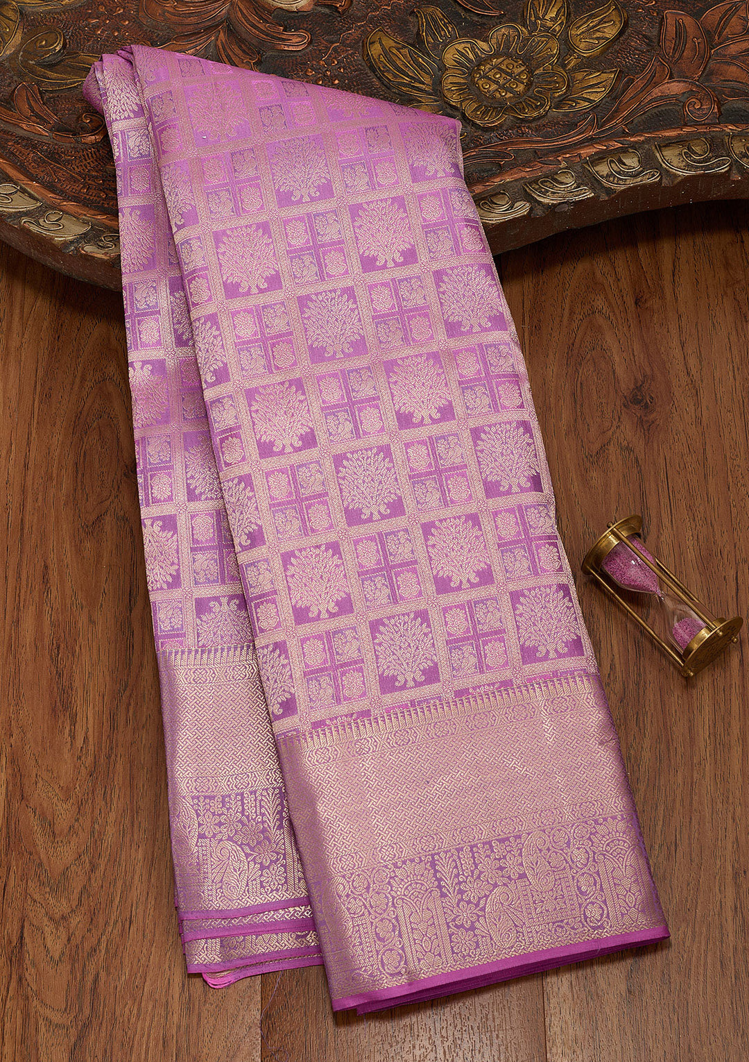 Lavender Silk Jaal Saree With Matching Blouse Piece