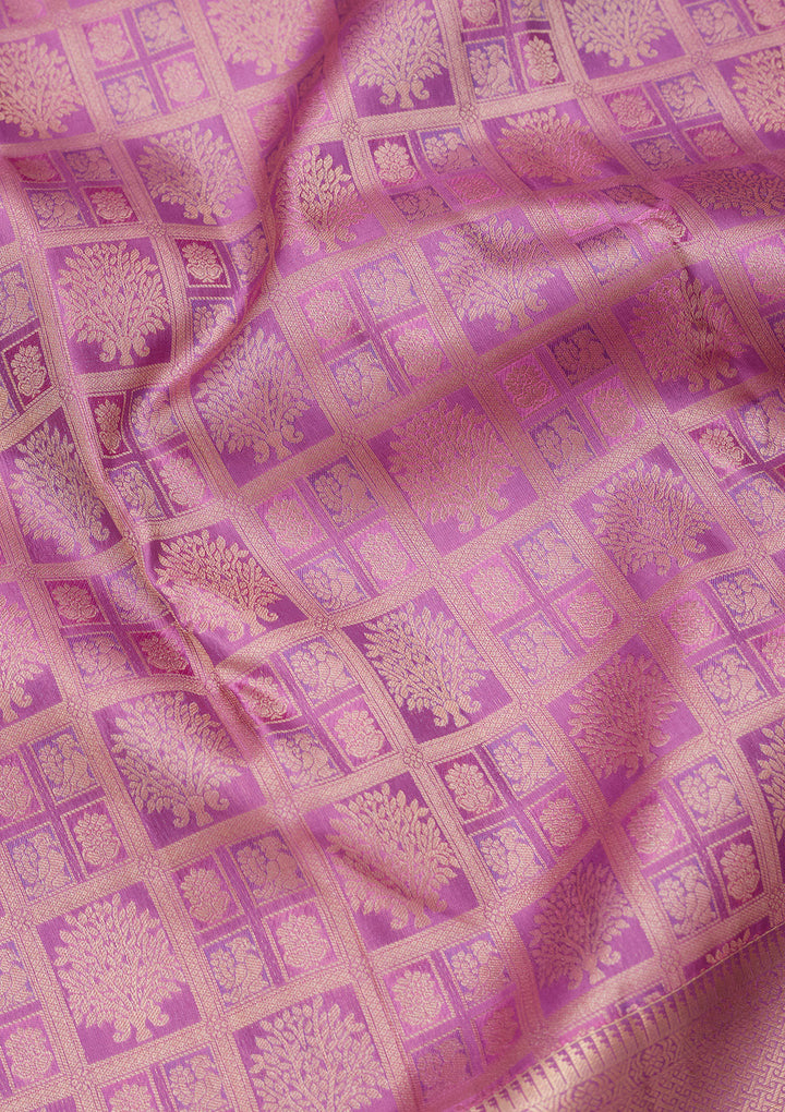 Lavender Silk Jaal Saree With Matching Blouse Piece