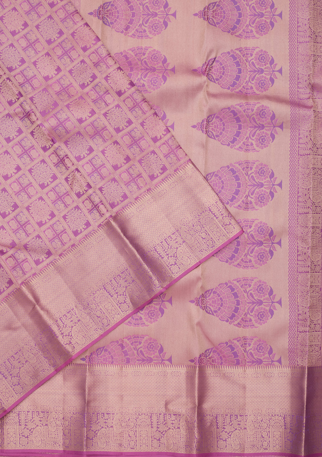 Lavender Silk Jaal Saree With Matching Blouse Piece