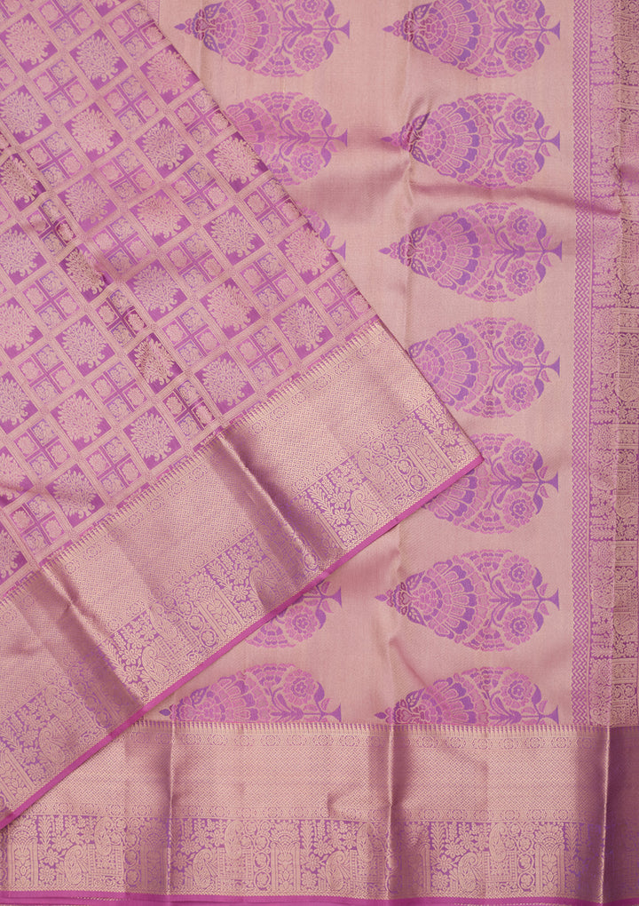 Lavender Silk Jaal Saree With Matching Blouse Piece