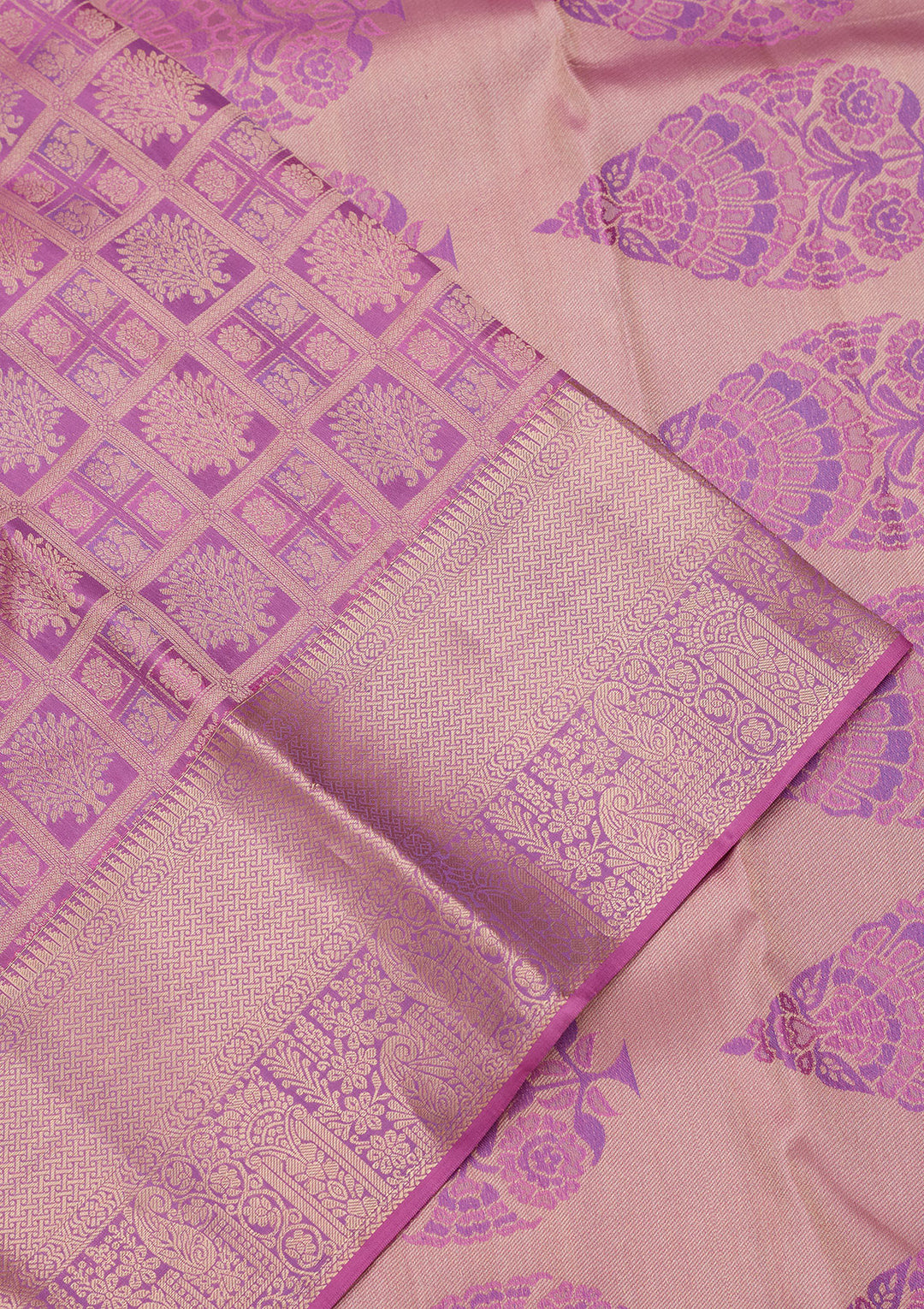 Lavender Silk Jaal Saree With Matching Blouse Piece