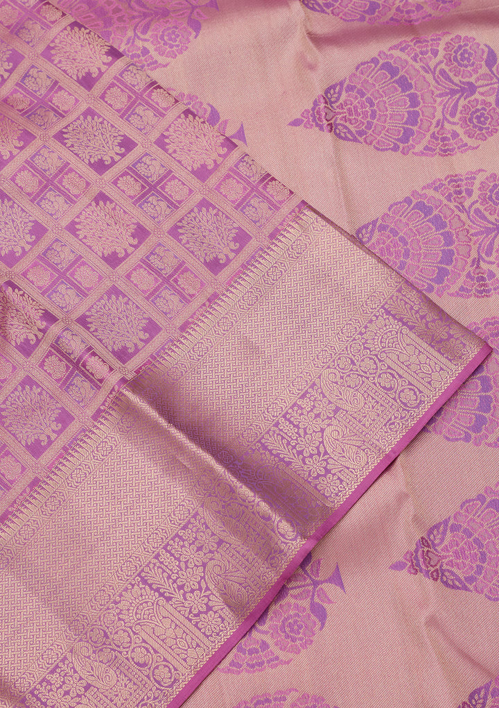 Lavender Silk Jaal Saree With Matching Blouse Piece