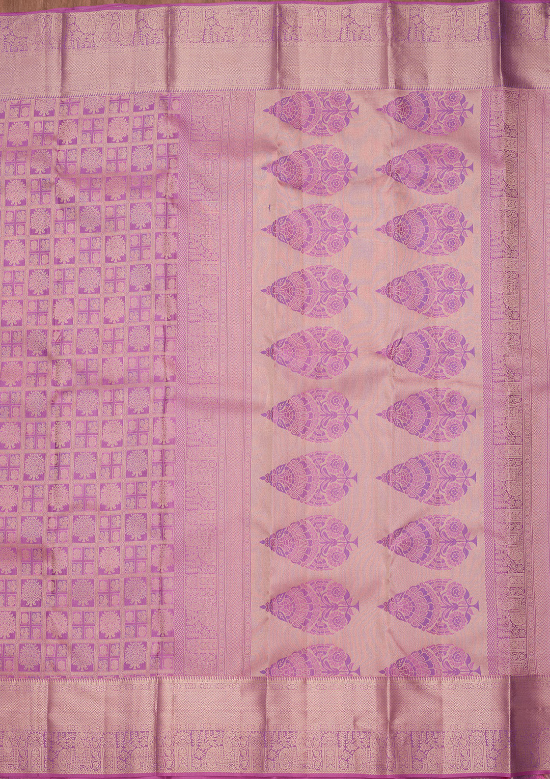 Lavender Silk Jaal Saree With Matching Blouse Piece