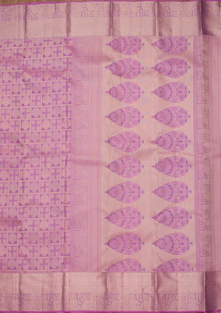 Lavender Silk Jaal Saree With Matching Blouse Piece