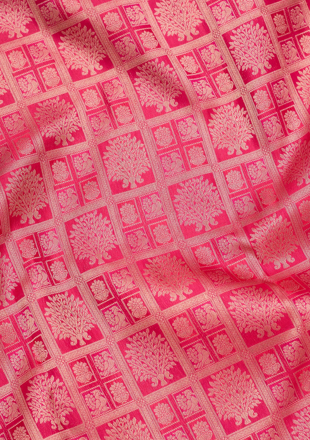 Rani Pink Silk Jaal Saree With Matching Blouse Piece