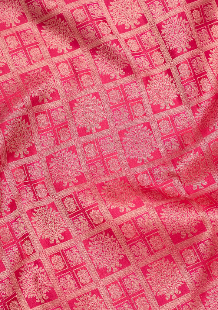 Rani Pink Silk Jaal Saree With Matching Blouse Piece