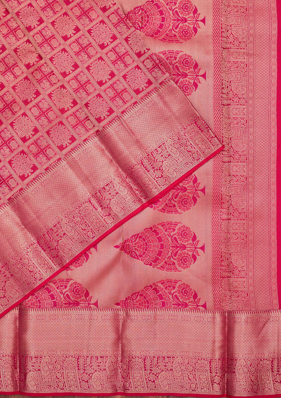 Rani Pink Silk Jaal Saree With Matching Blouse Piece