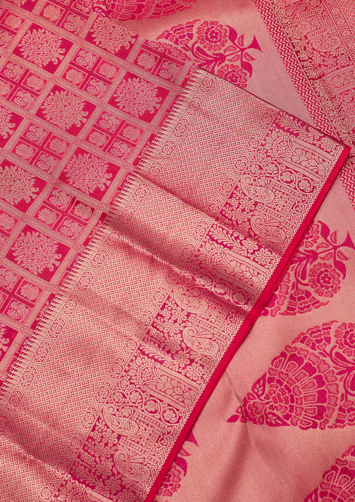 Rani Pink Silk Jaal Saree With Matching Blouse Piece