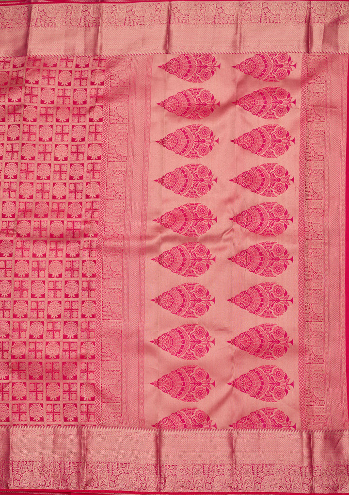 Rani Pink Silk Jaal Saree With Matching Blouse Piece