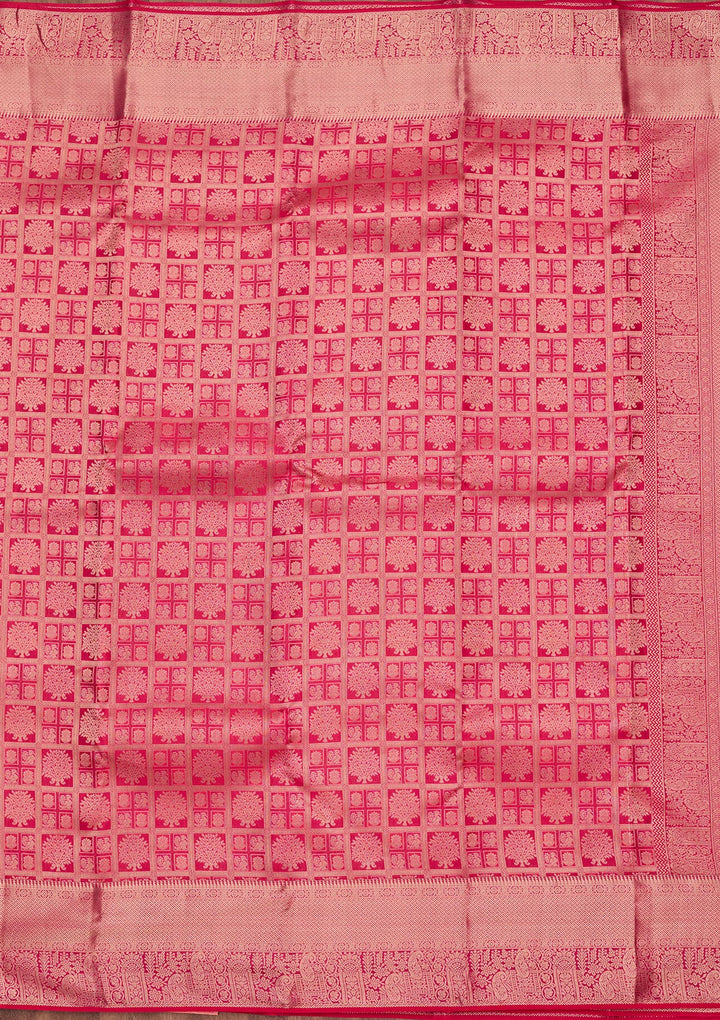 Rani Pink Silk Jaal Saree With Matching Blouse Piece