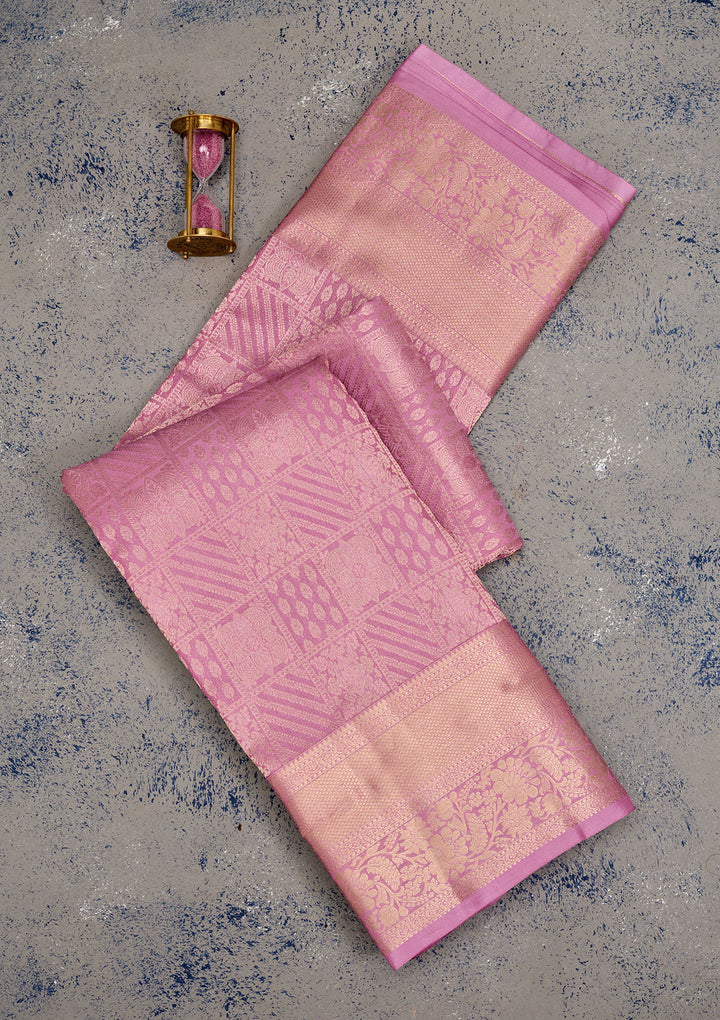 Mauve Pure Silk Jaal Gold Zariwork Saree With Matching Blouse Piece