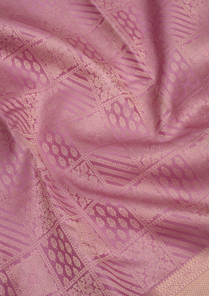 Mauve Pure Silk Jaal Gold Zariwork Saree With Matching Blouse Piece